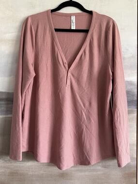 Athleta Womens Wind Down Waffle Knit Sleep Top Sz XL Mauve Long Sleeve